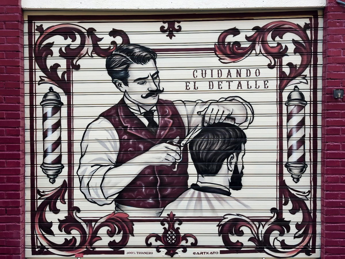 KatoArt2's tweet photo. Nueva decoración para Romero Studio, una barbería en el barrio de Triana que abrirá pronto sus puertas, con un toque vintage y del barrio.
Calle Febo 6 💪🏽
#mural #spray #triana #azulejos #sevilla https://t.co/Cm0i9Oua2D