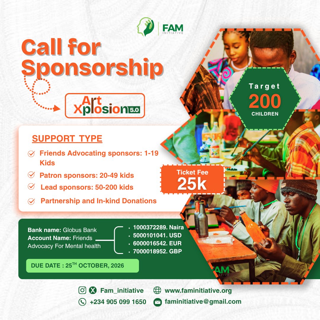 Fam_Initiative's tweet photo. ArtXplosion 5.0 is calling on YOU! 💚
We’re bringing creativity, expression, and joy to 200 children this November and we need your support to make it happen.

Sponsor a child, partner with us, or make an in-kind donation. Every contribution counts.

#ArtXplosion #Fam_initiative https://t.co/bS5XAIAaOj