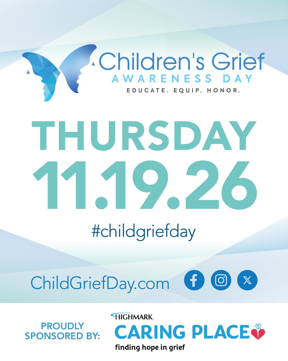 HighmarkCaring's tweet photo. WEAR BLUE ON 11/19! Let no child walk alone in grief. 💙 The 2026 @ChildGriefDay Shop is open! Honor and support grieving children and families in our community.
🦋 Sponsored by @HighmarkCaring 
SHOP: https://t.co/3WXmqWDJ86 ✨
#childgriefday #championofhope #highmarkcaringplace https://t.co/WxP0BOjH2B