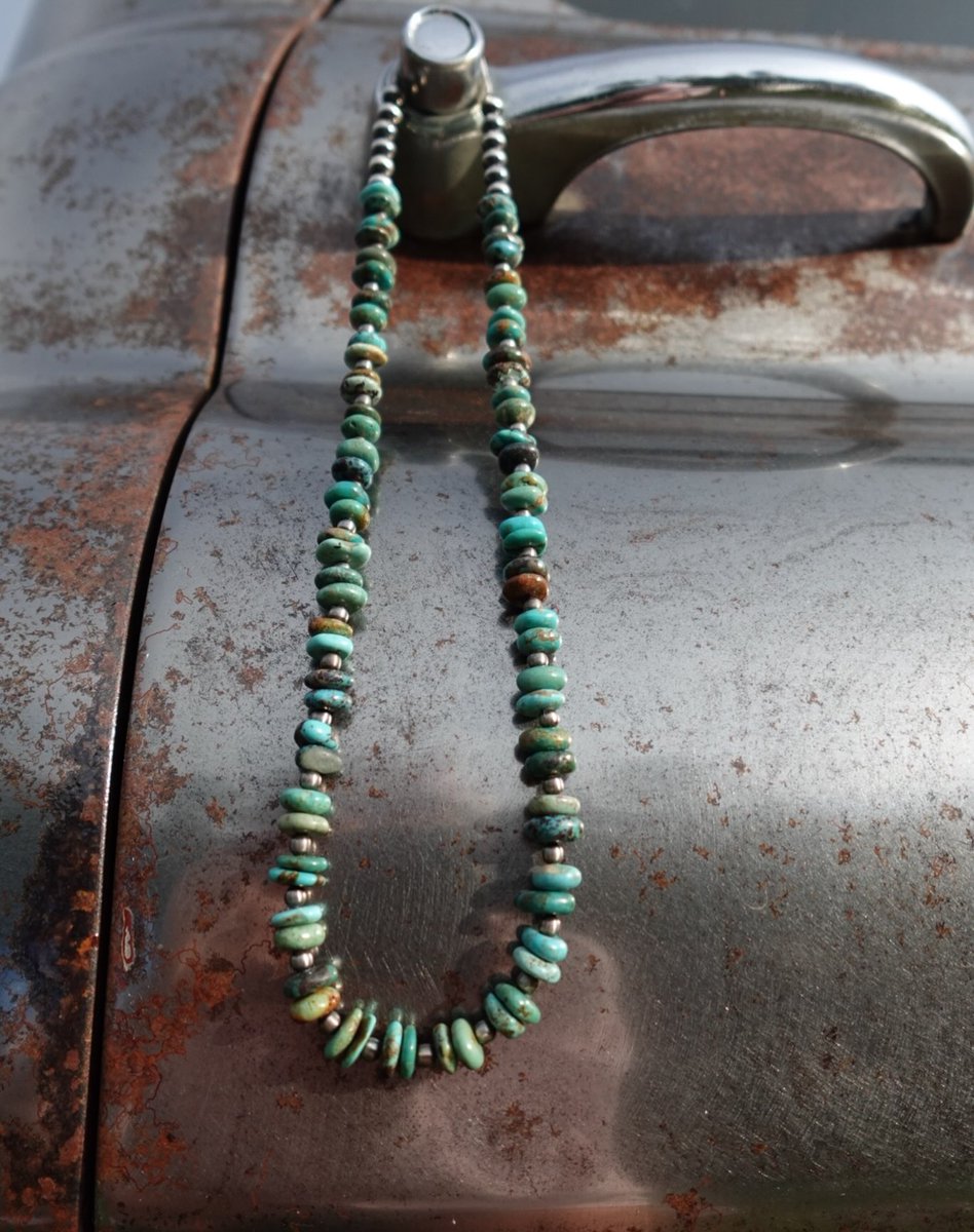 Christoperqwrf's tweet photo. Cowgirl Classic 
20” necklace featuring 4 mm and 6 mm beads in sterling silver and turquoise. Handcrafted with care. $115 https://t.co/H821PVTroE