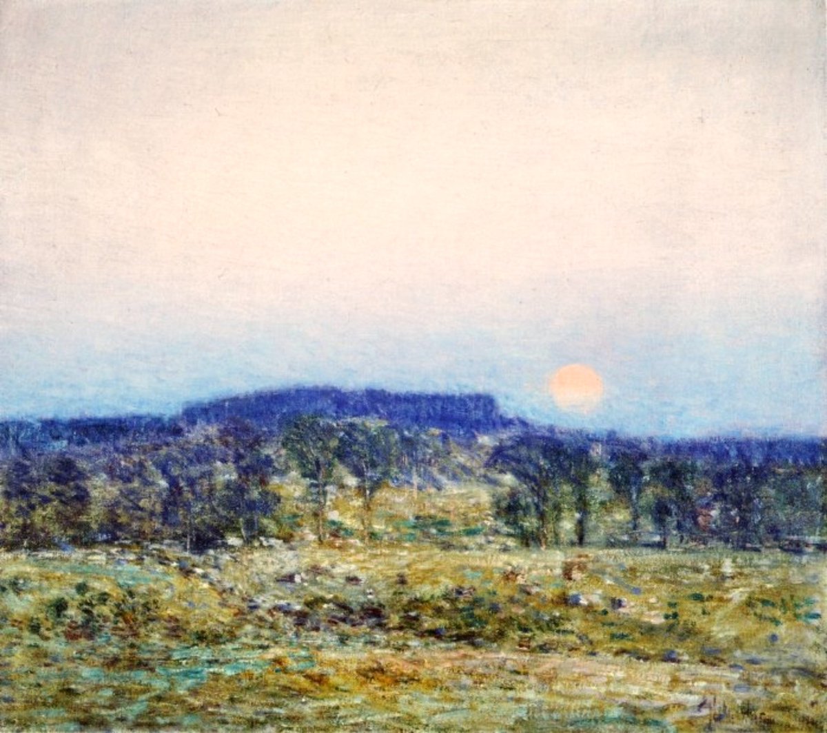 arealmofwonder's tweet photo. "When the moon rises tonight, think of me and I'll think of you."
     ~ Lucy Maud Montgomery
     
September Moonrise (1900) 
        🎨 Childe Hassam https://t.co/DdWFlhNwQN