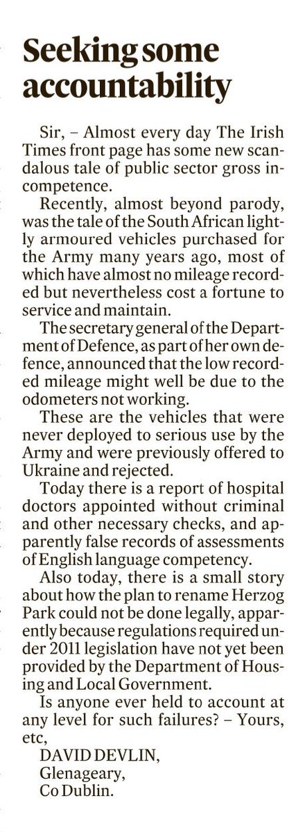 ConorHogarty's tweet photo. Seeking some accountability. 
Letters to the Editor in todays @IrishTimes https://t.co/CHR9BmeQ0v