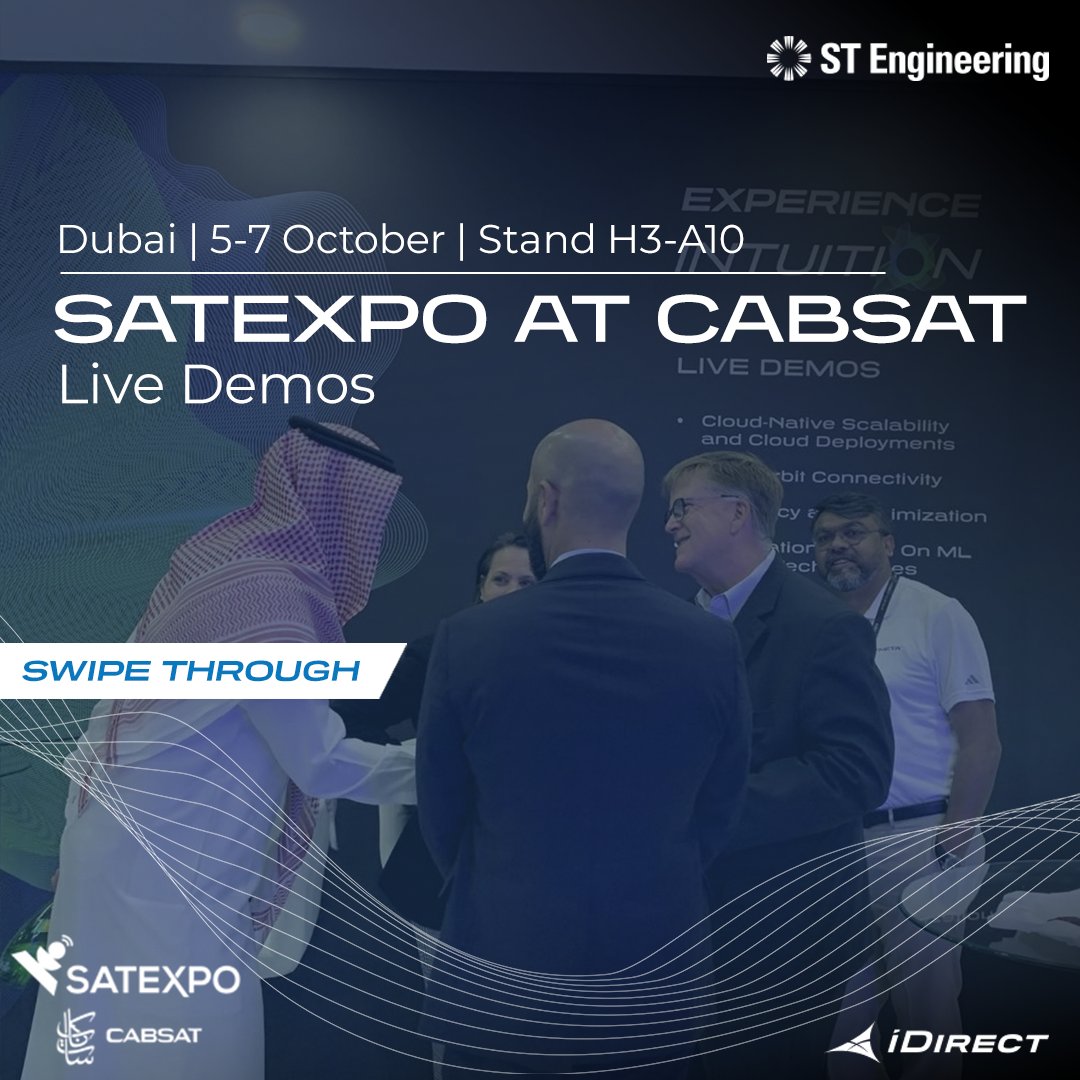 iDirect's tweet photo. We're bringing the future of satellite communications to Dubai

Catch our live demos below in action during @satexpome x @CABSATofficial and connect with our experts to learn how we’re driving innovation in #satcom: https://t.co/9fTLfBAwvf

#STEngineering #CABSAT2026 #Innovation https://t.co/CzXjA6hXDq