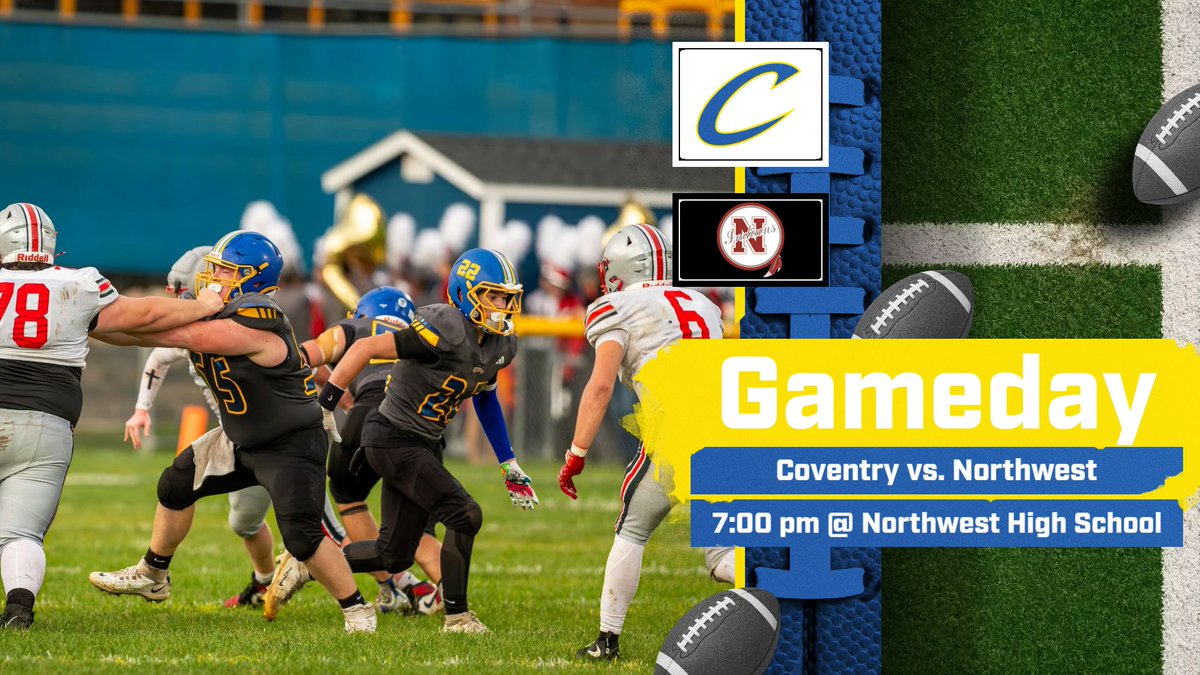 chcomets's tweet photo. It's PAC GAMEDAY! Coventry Football takes on Northwest tonight at 7:00 pm at Northwest High School. Be there to support the team and show your pride!
Tickets online option: https://t.co/rSB5b8PNgR https://t.co/mBN0DAOtdj