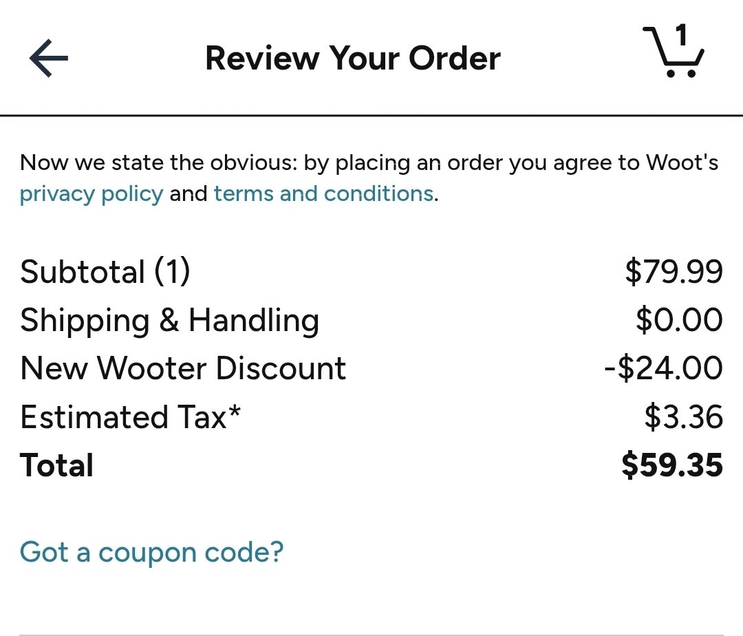 SJN3pb's tweet photo. @Wario64 Does the "New Wooter Discount" override the one that makes it $63.99? https://t.co/zCCDnKvLXM