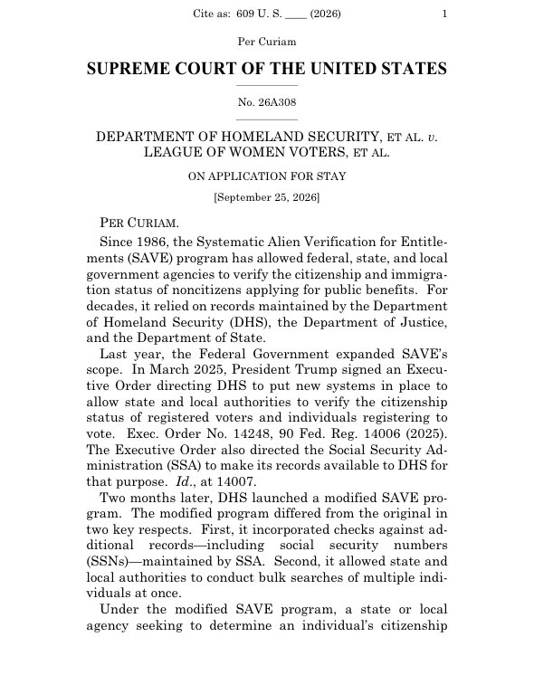 nicksortor's tweet photo. 🔥 LET'S GO! The US Supreme Court just ruled the Trump admin CAN use Social Security records to verify citizenship for voters, 6-3

This is a HUGE loss for the left.

SCOTUS' ruling also allows Trump to create a database for states to use for the MIDTERMS to check their voters' citizenship.

3 liberal judges dissented, of course.

The left's continued fight against voter integrity initiatives is maddening. It's a massive coverup operation. They know illegals are voting, and those illegals are ONLY going to vote Democrat.