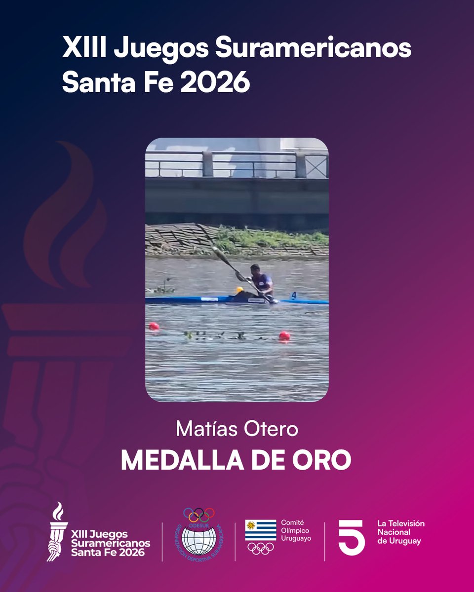 canal5uruguay's tweet photo. 🥇🇺🇾 ¡Oro para Uruguay!
Matías Otero se quedó con la presea dorada en el K1 500 m de los Juegos Odesur Santa Fe 2026 🛶 https://t.co/lK6H6FmfWy