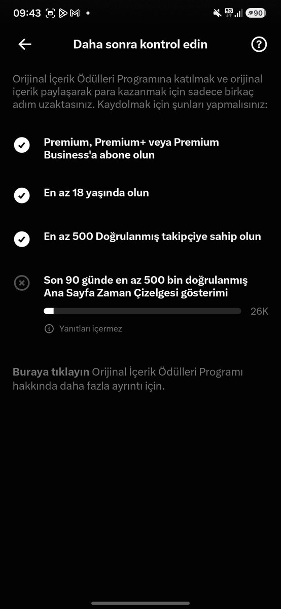 traderbaby2's tweet photo. Dostlar, dün hep birlikte harika bir ivme yakaladık. Attığımız tweet 867.000 gibi muazzam bir gösterim sayısına ulaştı. Dışarıdan bakıldığında tablo harika görünüyor, değil mi?  

​Ancak madalyonun diğer yüzünü ve X’in "Orijinal İçerik Ödülleri" / Gelir Paylaşımı sisteminin arka planını görünce durum biraz değişiyor. 

​Görsellerde sizinle tüm istatistikleri şeffaflıkla paylaştım:

🔹 867 Bin genel görüntülenmenin sadece 30 Bini onaylı (mavi tık) hesaplara ait.

🔹 Sistem panosuna hak edilmiş etkileşim olarak yansıyan miktar ise henüz yaklaşık 8 Bin seviyesinde oldu.

🔹 X'in bizden istediği şart ise: 90 gün içinde en az 500 BİN onaylı zaman çizelgesi gösterimi yakalamak!  

​Yani anlayacağınız, devasa bir izlenme alsak bile bu yolculukta onaylı (mavi tıklı) hesapların ve topluluğun nitelikli etkileşimi olmadan tek başımıza bu hedefe ulaşmamız, 90 günde 500K'yı yakalamamız neredeyse imkansız.  

​Peki neden birlik olmalıyız?

​Borsanın tadının olmadığı, fon taraflarında ve piyasalarda işlerin sıkıştığı, Herkesin moral aradığı şu dönemde; en azından dijital tarafta el ele verip kenetlenebiliriz. Burada hep birlikte bir emek ortaya koyuyoruz ve günün sonunda o pastadan payımızı alıp "birlikte başardık" duygusunu yaşamak en büyük hakkımız. 

​Sizden ricam çok büyük şeyler değil:

1️⃣ Mavi tık sahibi dostlarımızın desteği bu süreçte altın değerinde. Gönderilere bırakacağınız küçük bir destek yorumu, bir RT veya alıntı bile gidişatı tamamen değiştiriyor.

2️⃣ Mavi tıkı olmayan takipçilerimin bir güler yüzü, bir beğenisi bile algoritmayı tetikleyip bizi öne çıkarıyor.

​Küçük-büyük demeden her birinizin etkileşimine ihtiyacımız var. Gelin burada güzel bir dayanışma örneği gösterelim, gücümüzü birleştirelim ve bu başarıyı hep birlikte kutlayalım! 

​Ekran görüntülerinde durum net şekilde ortada. Destek veren, bir yorumuyla bile yanımızda olan herkese şimdiden yürekten teşekkür ederim. 

Birlikten kuvvet doğar..