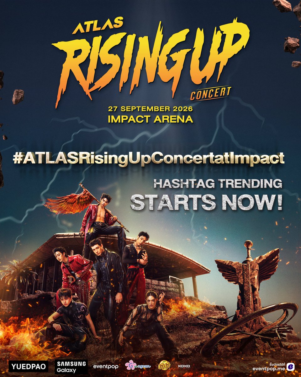 ATLASofficialTH's tweet photo. #ATLASRisingUpConcertatImpact

HASHTAG TRENDING STARTS NOW! 🔥
LET’S GET IT TRENDING! 🚀

ATLAS: RISING UP CONCERT ✨
LIVE AT IMPACT ARENA

💳 AVAILABLE ON EVENTPOP
https://t.co/HqxeGNlg7q

#ATLASRisingUpConcert
#ATLASconcert2026
#ATLASth #ATLAS_th https://t.co/JUdxvl4wwu