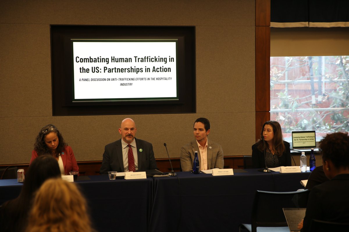 RepDavidValadao's tweet photo. Yesterday, the Combating Human Trafficking Congressional Caucus hosted another successful event, this time with a panel focused on anti-trafficking efforts in the hospitality industry. Workers in this sector are uniquely positioned to identify and disrupt this crime, and it was great to have industry leaders and policy experts inform Congressional staff on how these efforts are helping lead the fight against human trafficking.