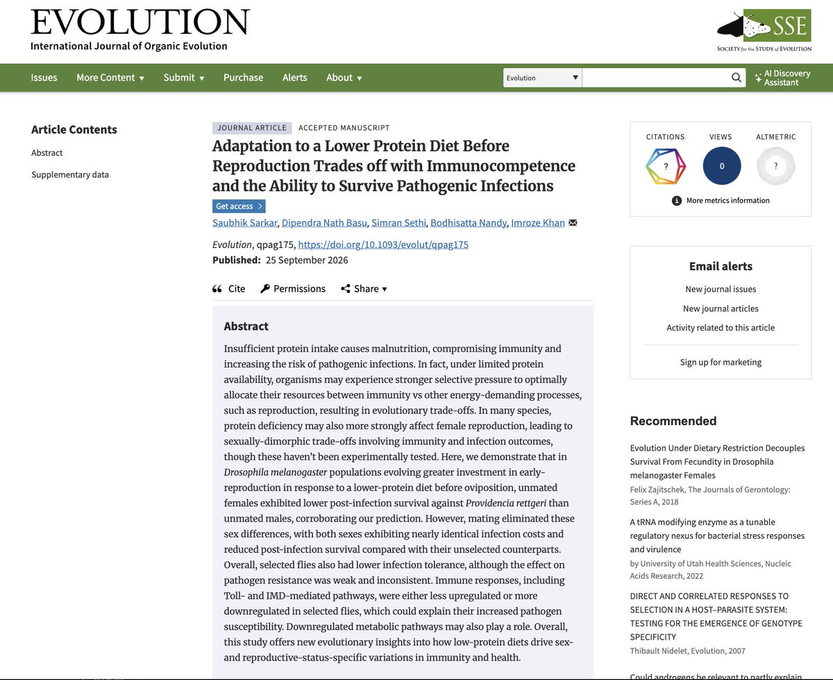 evoimmunoimroze's tweet photo. In our latest study published in @journal_evo, we show that prioritising reproduction over generations when nutrients are scarce suppresses the body's natural pathways to fight disease
@TSB_Ashoka  @AshokaUniv @India_Alliance  @india_evolution 
https://t.co/G8ihALk4Ph https://t.co/S4w1UaGkxi