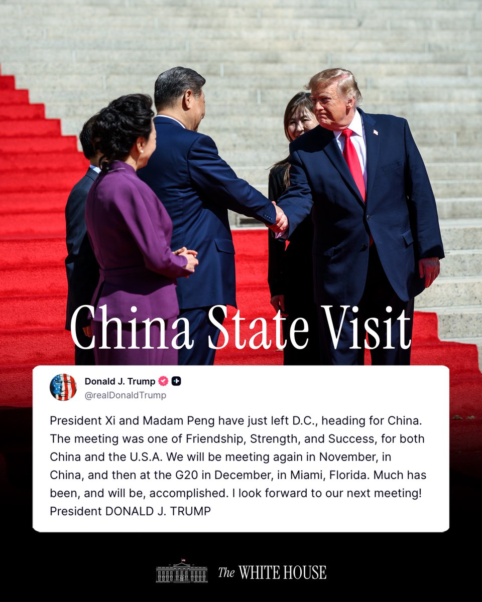 WhiteHouse's tweet photo. The meeting was one of Friendship, Strength, and Success, for both China and the U.S.A. https://t.co/Y5D8HYTbAB