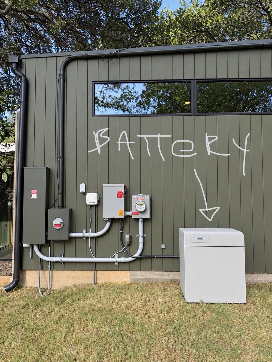 nickgraynews's tweet photo. I just had a huge home battery installed at my house in Austin, Texas

Now if the power goes out from a storm or the grid flickers my house never goes offline

It is a $15,000 device with a 40 kWh battery that gives whole-house power for up to 36 hours

But I only had to pay $695 due to a unique arbitrage opportunity

Base Power is a new American energy company founded by Zach Dell and Justin Lopas from Tesla and Anduril

This company usually makes money by installing the battery and then doing arbitrage on the electricity: they charge the battery at night when off-peak electricity rates are less expensive and then sell back that power to the grid at peak times. You can do this in Dallas and Houston areas now in Texas

But I’m in Austin, Texas and Austin Energy actually pays Base for dispatchable capacity. So Base makes money on the utility contract, sort of like a virtual power plant, and they can give me the battery for cheap

My electricity bill isn’t any less. I just get a huge backup battery for my house for way less than I’d pay for an old-fashioned gas generator

I bought this for peace of mind because I still have PTSD from the Texas ice storm in 2021 when we lost power for so many days. That sucked haha 

In my mind it was either pay many thousands of dollars for a gas or diesel generator, or do Tesla solar (much more expensive but more benefits)

I did not even consider a battery backup because they are so expensive and the installation costs

But this was a no-brainer to do the Base Power thing for $695 plus they charge some $19 per month maintenance fee

If you ever want to stop they charge you $500 to remove it but there’s not really a contract otherwise

I hope they expand to more areas. For now I think it is mostly only in Texas. I’ll post my referral link below if you want to sign up and get $150 off

My neighbor works at Base and that’s how I heard about it