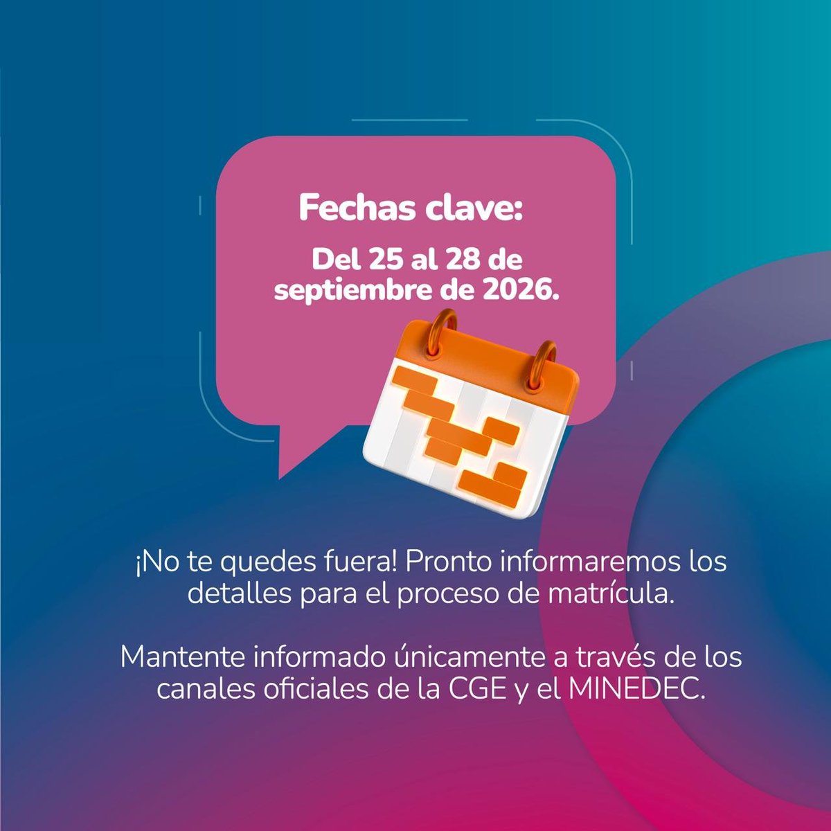 ContraloriaECU's tweet photo. 🚨 ¡ATENCIÓN ASPIRANTES AL ISTIA! 🎓

Ha llegado el momento decisivo. Si postulaste para formar parte del Instituto Superior Tecnológico de Control Gubernamental Isidro Ayora (ISTIA), es momento de dar el último paso. ✍️ 

🗓️ ¿Qué debes hacer?
Del 25 al 28 de septiembre de 2026, ingresa a 
👉 https://t.co/tM0YAxCjfy y verifica si el MINEDEC te asignó un cupo. De ser así, ¡acéptalo a tiempo para asegurar tu lugar!

⚠️ ¡No te quedes fuera! Muy pronto compartiremos todos los detalles sobre el proceso de matrícula.

📢 Mantente al tanto de las novedades únicamente a través de los canales oficiales de la CGE y el MINEDEC.