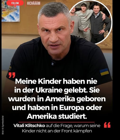 angel_nowar's tweet photo. "I miei figli non hanno mai vissuto in Ucraina. Sono nati in America e hanno studiato in Europa o in America"
Così il sindaco di Kiev Vitali Klitschko ha risposto alla domanda di un giornalista tedesco sul perché i suoi figli non combattono al fronte.
#InfoDefense https://t.co/6DBGPuzX8o