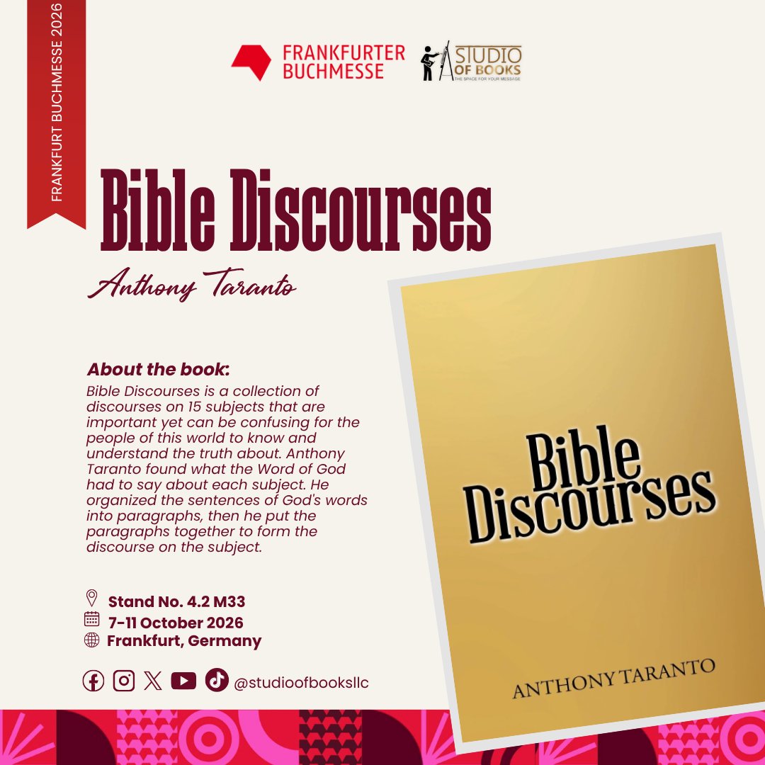 studioofbooks's tweet photo. The spotlight is on "Bible Discourses" by Anthony Taranto!

This October, the book will be part of Studio of Books’ featured collection at Frankfurt Book Fair 2026, bringing its story to readers and publishing professionals from around the world. https://t.co/UOodbp841Q