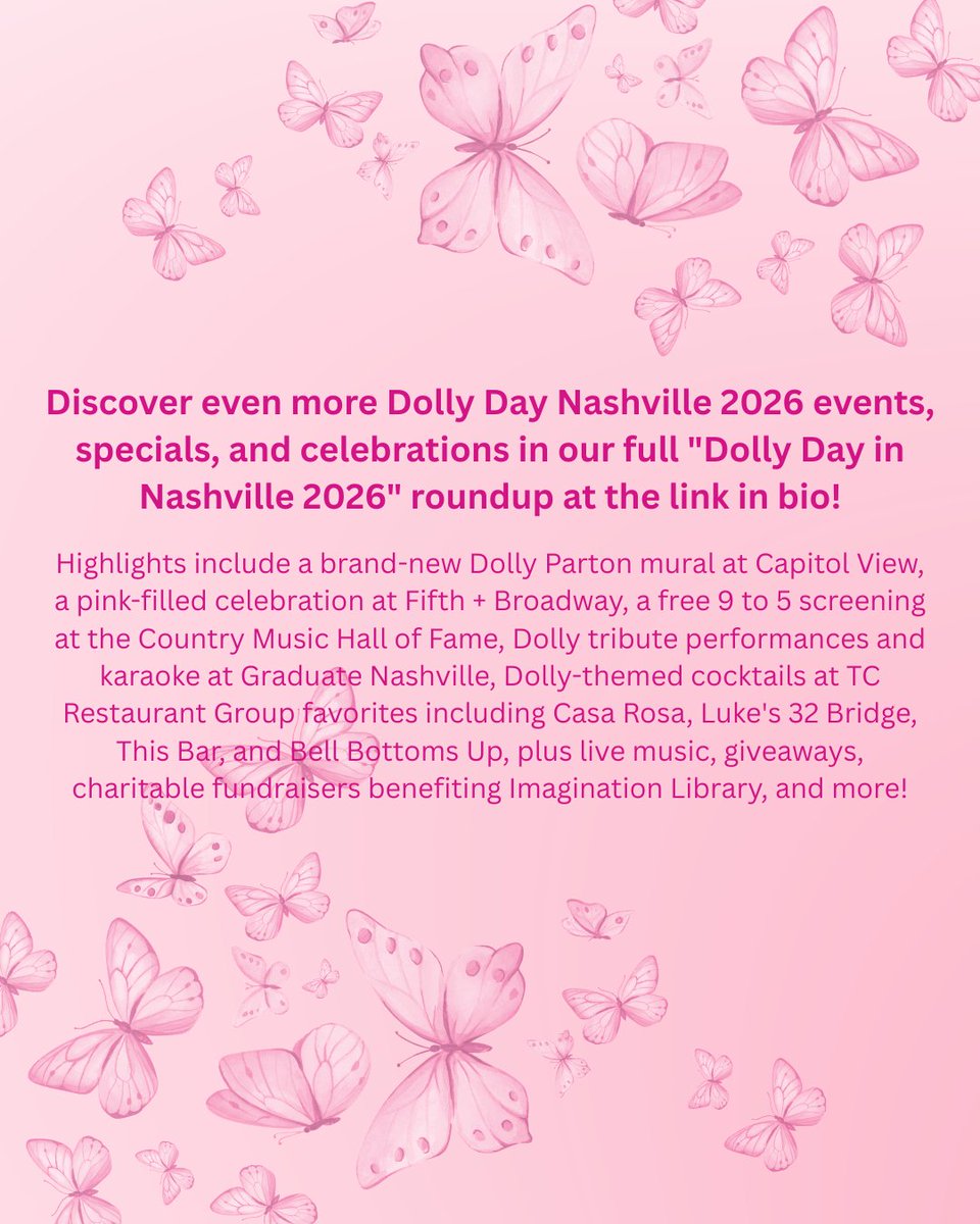 nashlifestyles's tweet photo. 💖🦋It’s Dolly Day, Nashville! Tap the link for our full guide to Dolly Day Nashville celebrations: https://t.co/OZKhfoMYoa

🎀 Is your business doing something special for Dolly Day? Drop it in the comments below so we can help highlight and share it! https://t.co/mT7Rh5xuqt