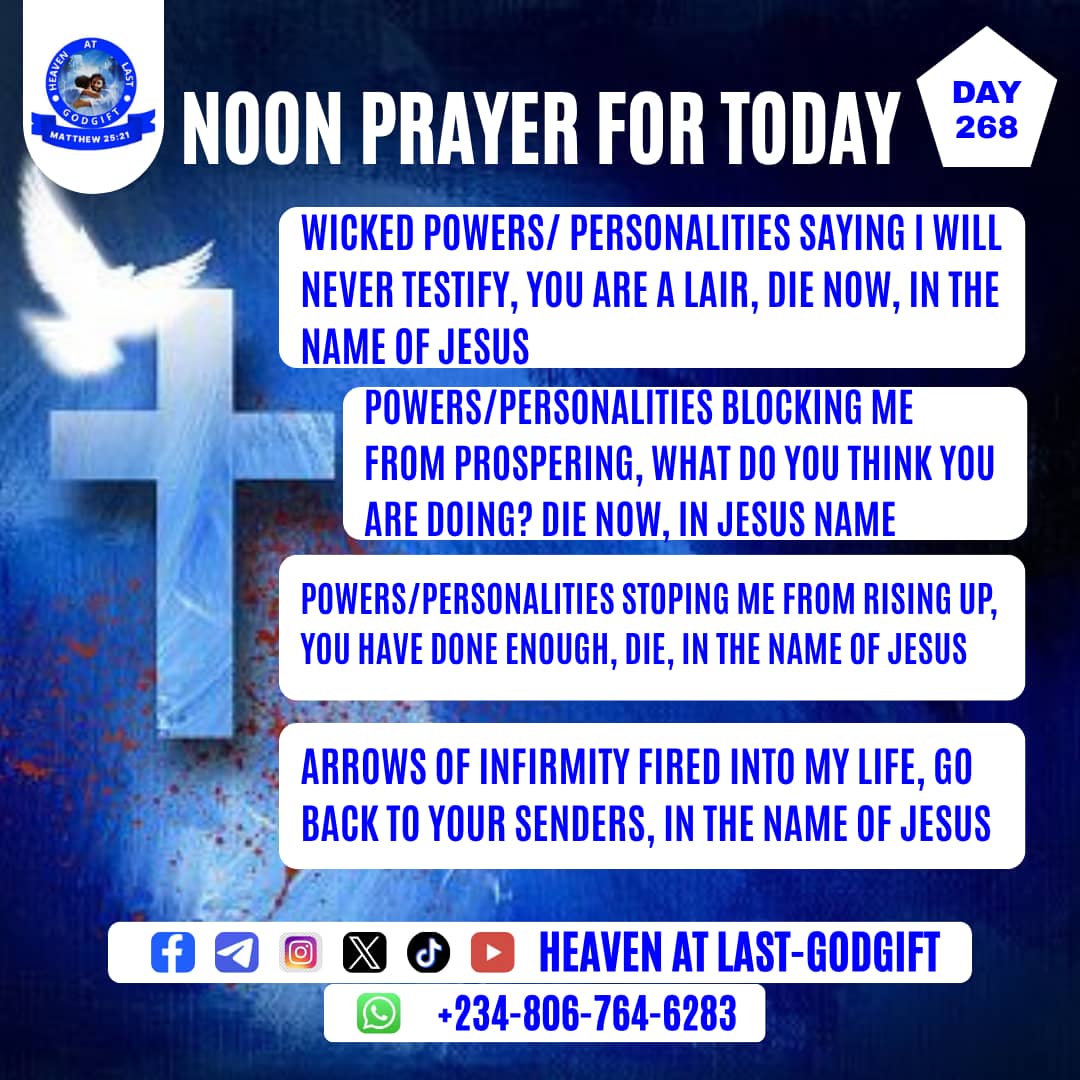heavenatlastgg's tweet photo. NOON PRAYERS FOR TODAY
#noonprayers #noonconfessionprayer #noondailyprayers #confessionprayer #confession #timeforprayer #prayertime #september #day268 #viralpost2026シ #viralpost2026 #dailyprayers #dailyprayer #prayer #pray #heavenatlastgodgiftglobaloutreach #HAL-GGO #halggo https://t.co/rW7KqzKOxk