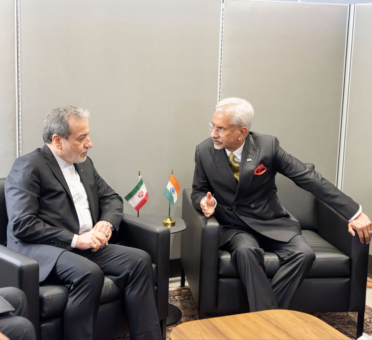 DrSJaishankar's tweet photo. Appreciate the conversation with FM @araghchi of Iran at the @UN #UNGA81. We discussed the latest developments with regard to the Gulf conflict. Will continue to be in touch. https://t.co/fUx2kruJpK