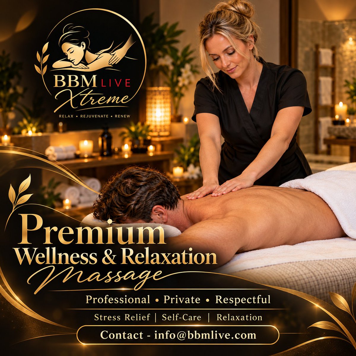 BbmliveXtream's tweet photo. Premium Wellness &amp; Relaxation Massage 🌿
Professional • Private • Respectful
Relax, recharge &amp; enjoy your self-care time.
📧 Contact: info@bbmlive.com
#Wellness #Relaxation #SelfCare #StressRelief https://t.co/UlAt7csZLQ