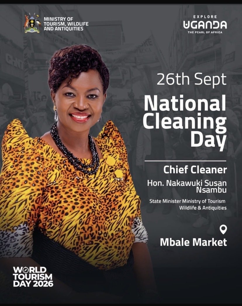 sha56795's tweet photo. Tomorrow, 26th Sept, join the Ministry of Tourism, Wildlife &amp; Antiquities for National Cleaning Day at Mbale Market! Led by Hon. Nakawuki Susan Nsambu, State Minister MTWA. Let's keep Uganda clean as we celebrate World Tourism Day 2026 🇺🇬 #ExploreUganda #WorldTourismDay2026" https://t.co/zwi3EVBB8B