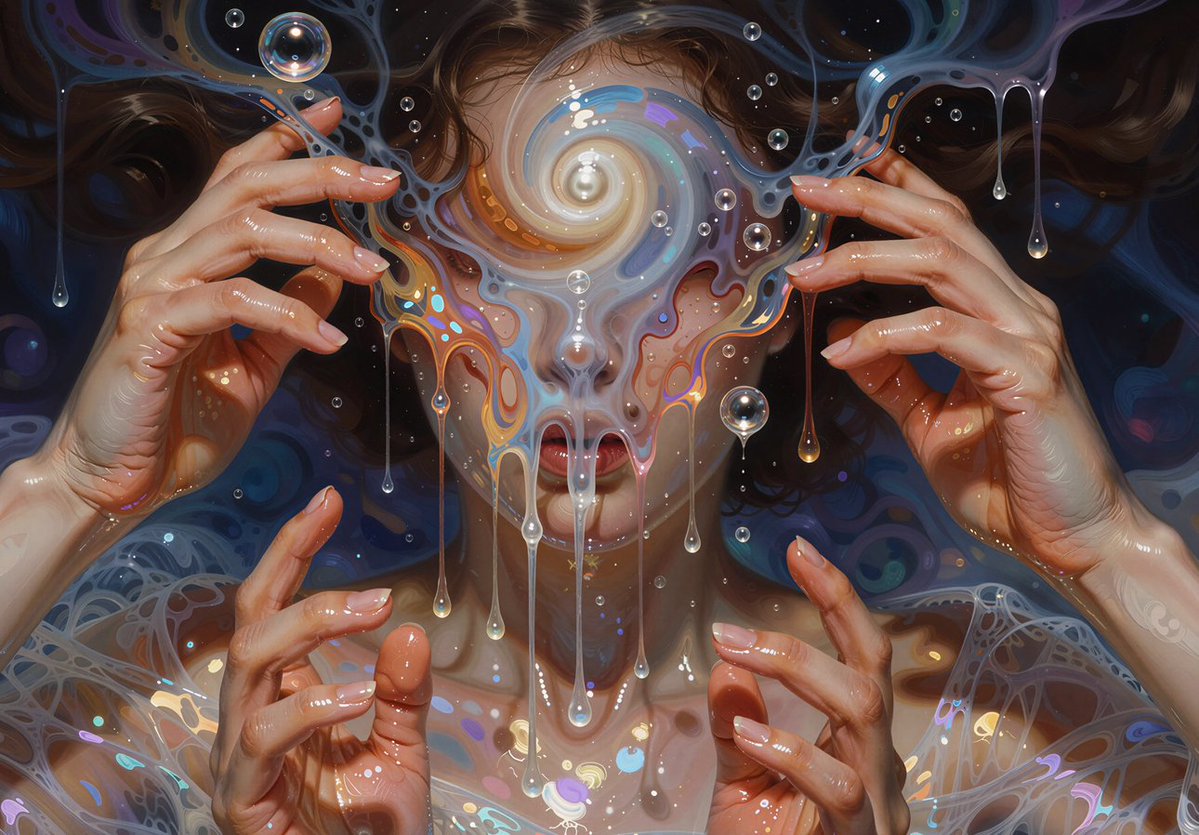 AI_EmeraldApple's tweet photo. I once read an interesting article about an artist a while ago who uses AI today. I'm not naming names, obviously, but their imagery is often dreamy and surreal, and their artwork was an example of work that could spawn a trilogy from just an image.

They are blessed or suffer from something called hyperphantasia... mental imagery so vivid that it's almost like seeing, and for them it was an infinite world of the dreamy and surreal. One interesting thing they said was that their ability to draw and their speed were their limitation in creativity. AI helps, but it wasn't enough, as even AI lacks the depth of creative chaos that was part of their brain. 

In the frantic effort to create, their hands would develop repetitive stress injuries, and their physical bodies would be in pain from posture issues. They would also copy-paste elements from AI-generated imagery, like photo bashing, to create a rough template and then paint...

They are completely different from the run-of-the-mill Twitter artists making the same kind of anime image, where they copied the style and an image they often traced from existing works.