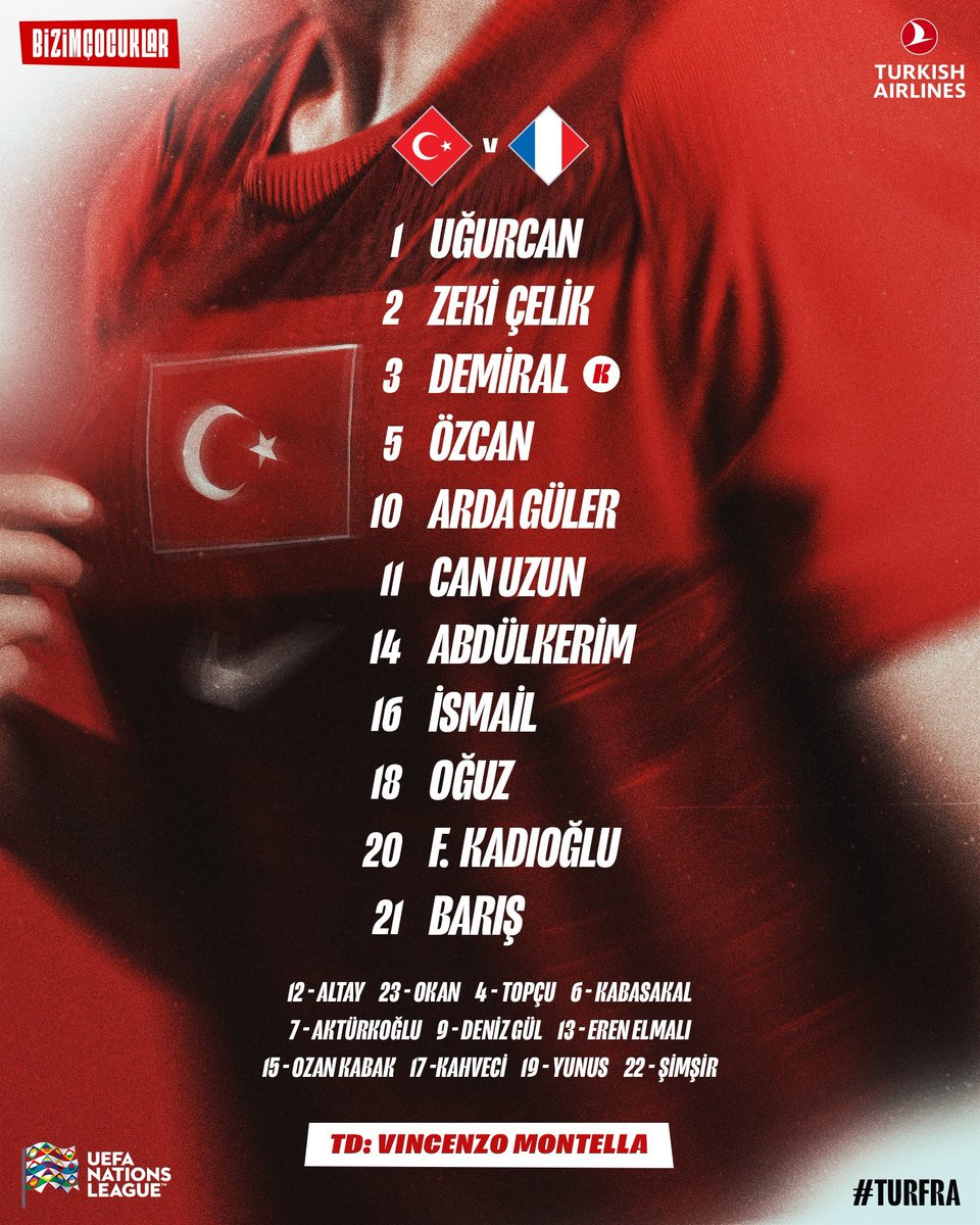 TekYolFener's tweet photo. #SONDAKİKA | Milli Takımımızın, Fransa maçı ilk 11'i belli oldu! https://t.co/sk71D5mK04