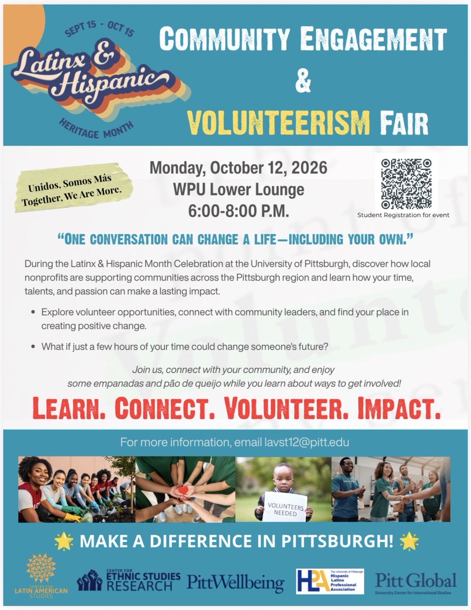 PittPre's tweet photo. Check out the community engagement &amp; volunteer fair on 10/ 12 from 6 to 8 PM in the lower lounge of the WPU!

Register: https://t.co/Y0hvaukTYB

@PittTweet @PittProvost @PittStudents @PittPre @PittHealthSci @PittGlobal @PittDiversity https://t.co/YwFov8dzTj