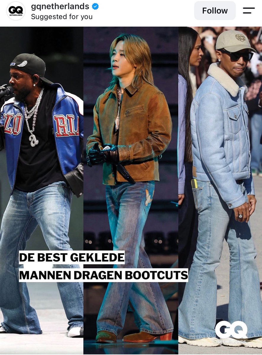 gigi_still_here's tweet photo. our stylish boy ☺️#Jimin

‘Kendrick Lamar, Jimin, and Pharrell Williams agree: good jeans don't have to run straight down. The bootcut gives more shape to your outfit and works just as well with sneakers and boots...’

https://t.co/7U3YjcjLFL… https://t.co/BFQtslxqlS