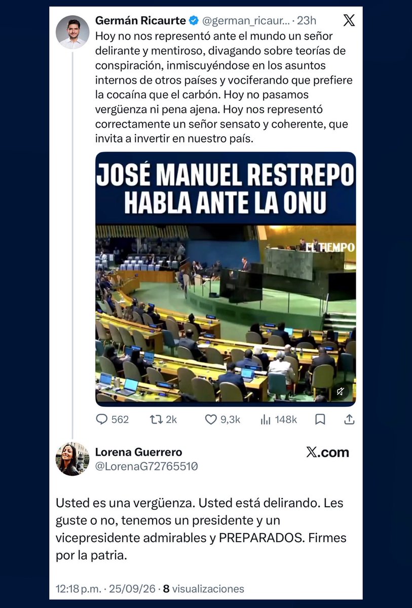 german_ricaurte's tweet photo. A Colombia la está matando la falta de comprensión de lectura. Con razón nos va tan mal en las pruebas PISA. Lorena no es capaz de distinguir si un párrafo habla en favor o en contra de determinada persona. Es grave. Y gente como Lorena abunda. https://t.co/4F05i7bKRd