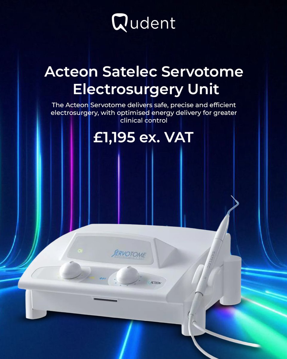 qudentuk's tweet photo. The Acteon Satelec Servotome Electrosurgery Unit elevates your dental surgery with optimized energy delivery and 30 W output! Perfect for frenectomy, gingivoplasty &amp; more! 

£1,195 ex. VAT 

Shop now at https://t.co/hjDecuRlLZ 

#Qudent #DentalSurgery https://t.co/40IjhboXVy
