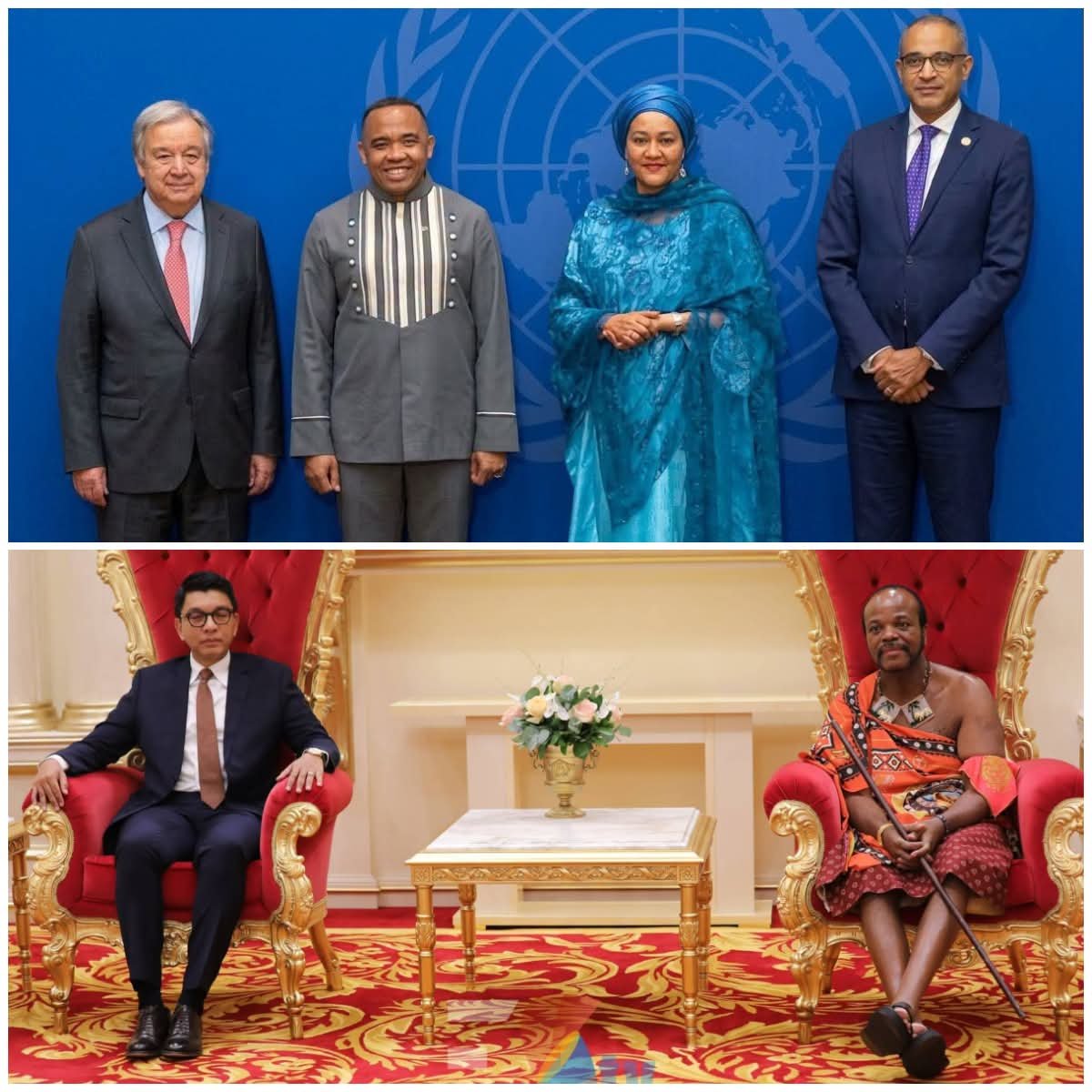Miorreyy's tweet photo. Le contraste entre Rajoelina et Randrianirina. Tandis que le fugitif de Dubaï s'affiche avec un dictateur, son tombeur reçoit les honneurs à l'ONU. #Karma 😂 https://t.co/YRqZD62WMd