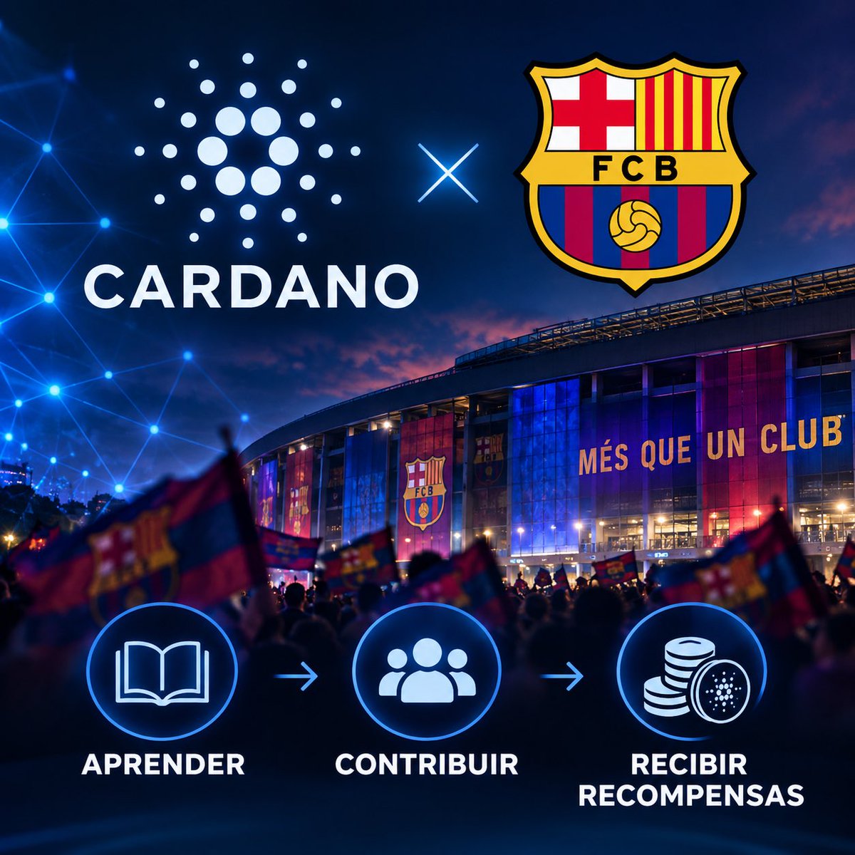 DoctorEncriptos's tweet photo. 🚨 #Cardano y el FC Barcelona avanzan en su colaboración para desarrollar una infraestructura de participación de aficionados integrada con Barça Vision. El proyecto, financiado con 1,425 millones de ADA mediante Project Catalyst, busca permitir a los fans aprender, contribuir y recibir recompensas utilizando tecnología de Cardano.