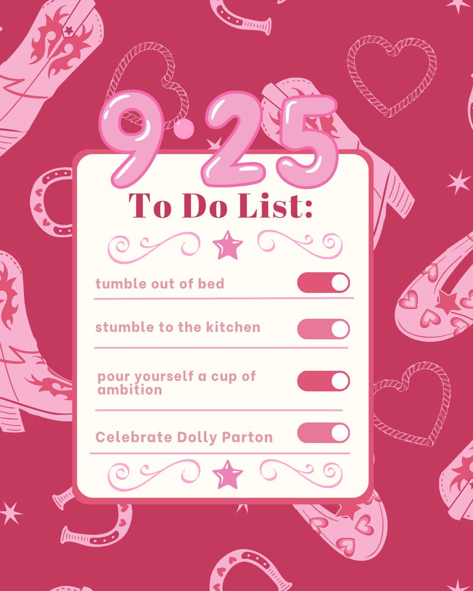 Turnberry_Place's tweet photo. 9/25 has us thinking about the wonderful Dolly Parton today! In honor of her, today we are tumbling out of bed!
#Dolly #Parton #9to5 #9/25 #turnberry #pink #country #ambition #weloveyoudolly #honor #lovewhereyoulive https://t.co/oFccVzgT0f