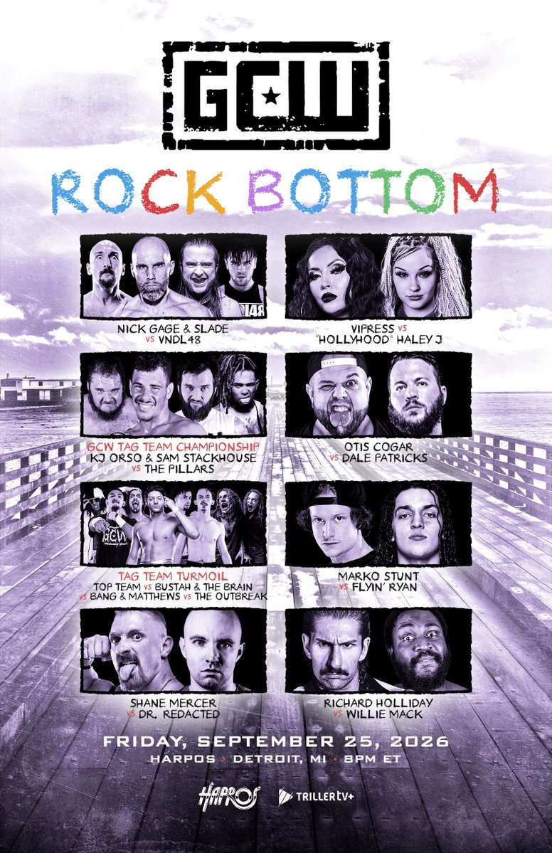 GCWrestling_'s tweet photo. TONITE 8PM

GCW goes LIVE from DETROIT for #GCWRock!

Watch LIVE on @Triller_TV+

Feat:
Vndl48 vs Gage/Slade
Otis vs Patricks
KJ &amp; Stackhouse vs Pillars
Vipress vs Haley J
Dr R vs Mercer
Marko vs Flyin Ryan
Holliday vs Mack
Tag Team Turmoil
+more

Tix:
https://t.co/WE6oDENQUb https://t.co/OMVsMDWI5i