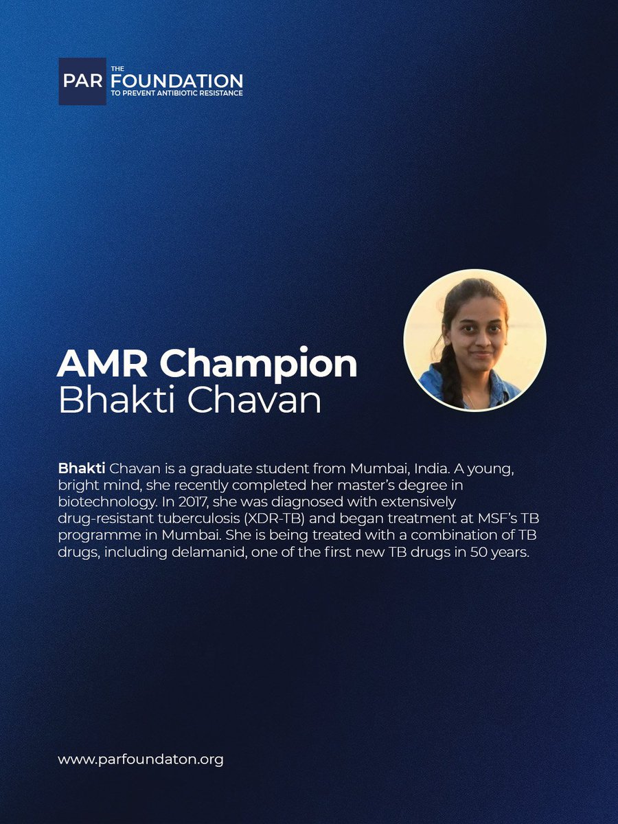 ResResistance's tweet photo. Bhakti Chavan and @MSF are our #AMRChampions!

She went through rounds of #AntibioticTherapy to no avail as she had drug-resistant TB until MSF stepped in with a new drug.

She chose to share her story so people can know more about this threat, and that's no small feat https://t.co/Htv3Rtio98