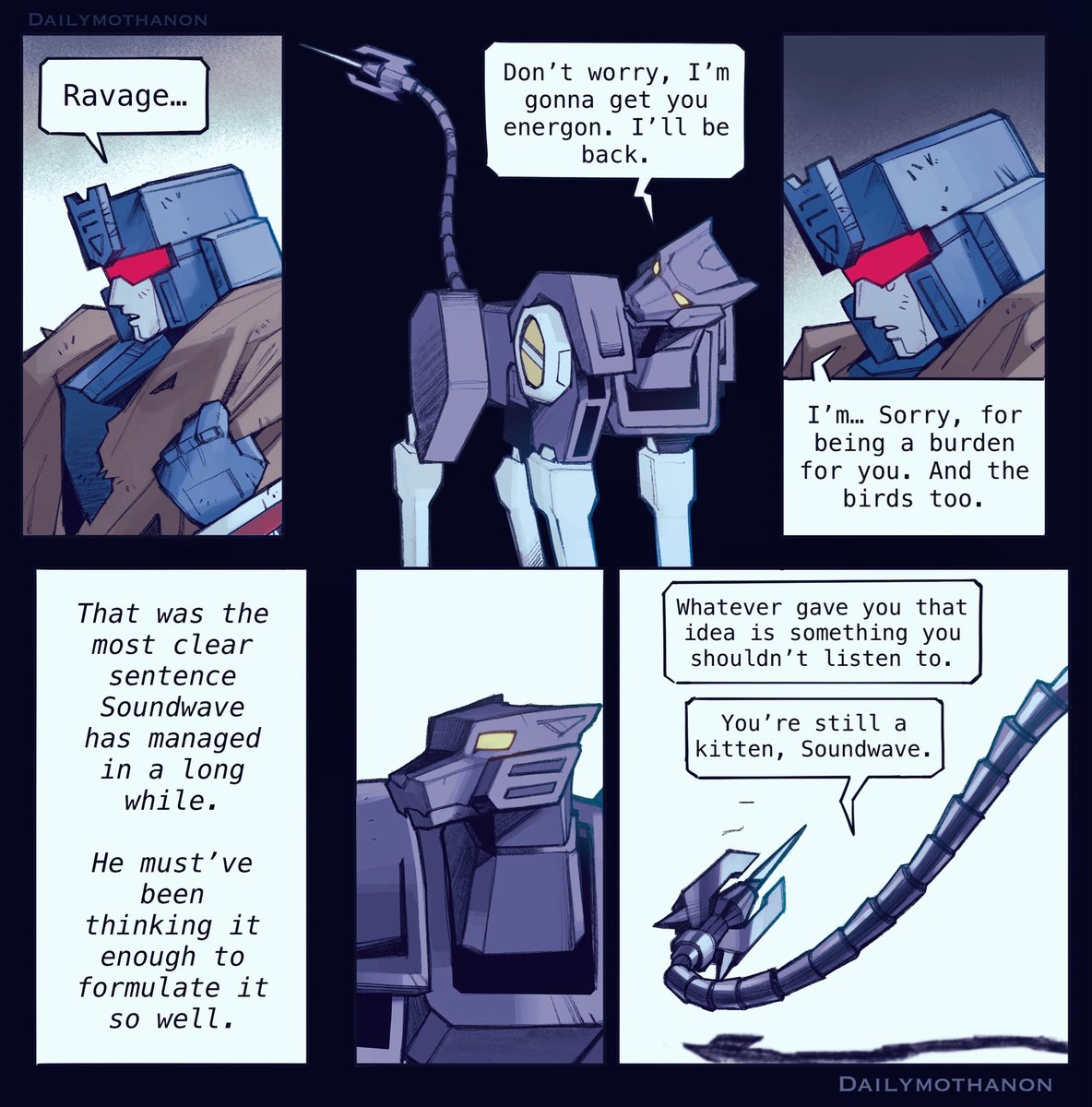 whyryouhere091's tweet photo. Soundwave you are an unknown and ambiguous age but probably really young, you shouldn’t be feeling like a burden 🤧
#Transformers #IDW #Ravage #Soundwave https://t.co/BkzuR0GA7d