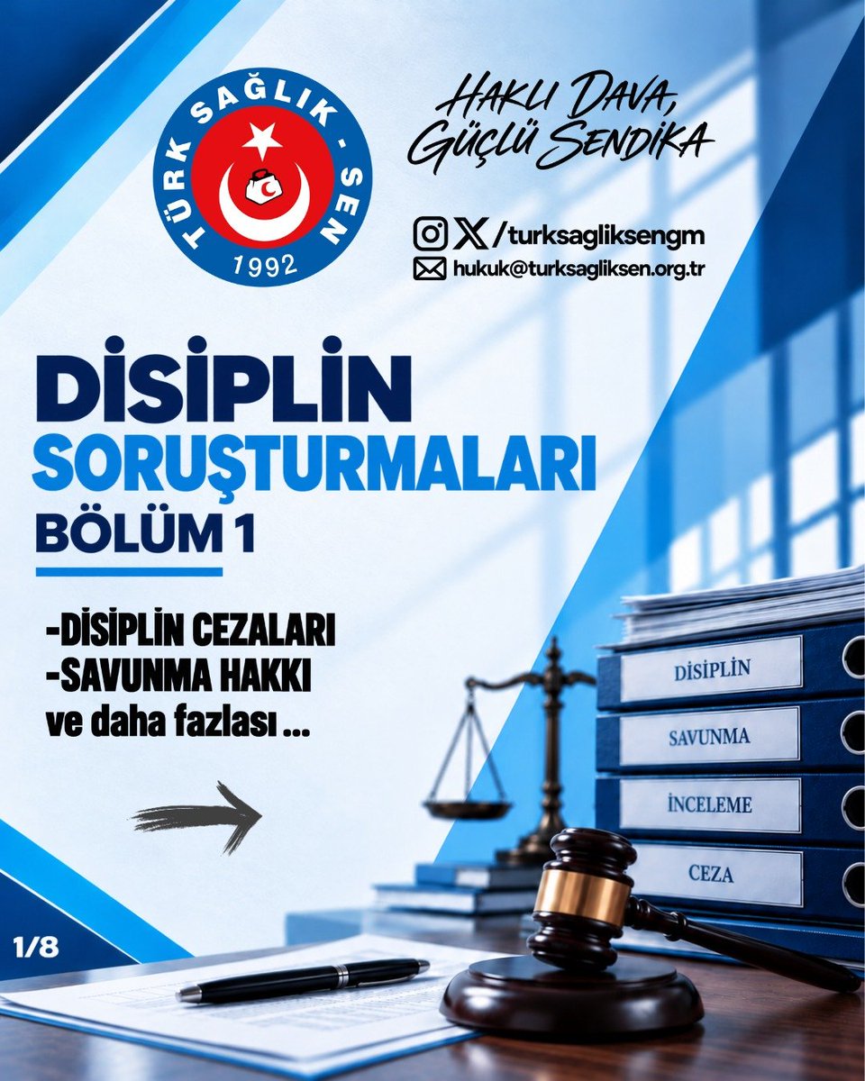turksagliksengm's tweet photo. Disiplin süreçleri ile ilgili bilinmesi gerekenleri iki bölüm halinde yayınlayacağız. İlk bölümde disiplin cezaları,savunma hakkı ve disiplin cezalarının etkilerini aktardık. Sorularınızı yorumlara yazarsanız avukatımız  @avhakanerkec cevaplayacak.
#türksağlıksenyanında https://t.co/LQjLz8lhux