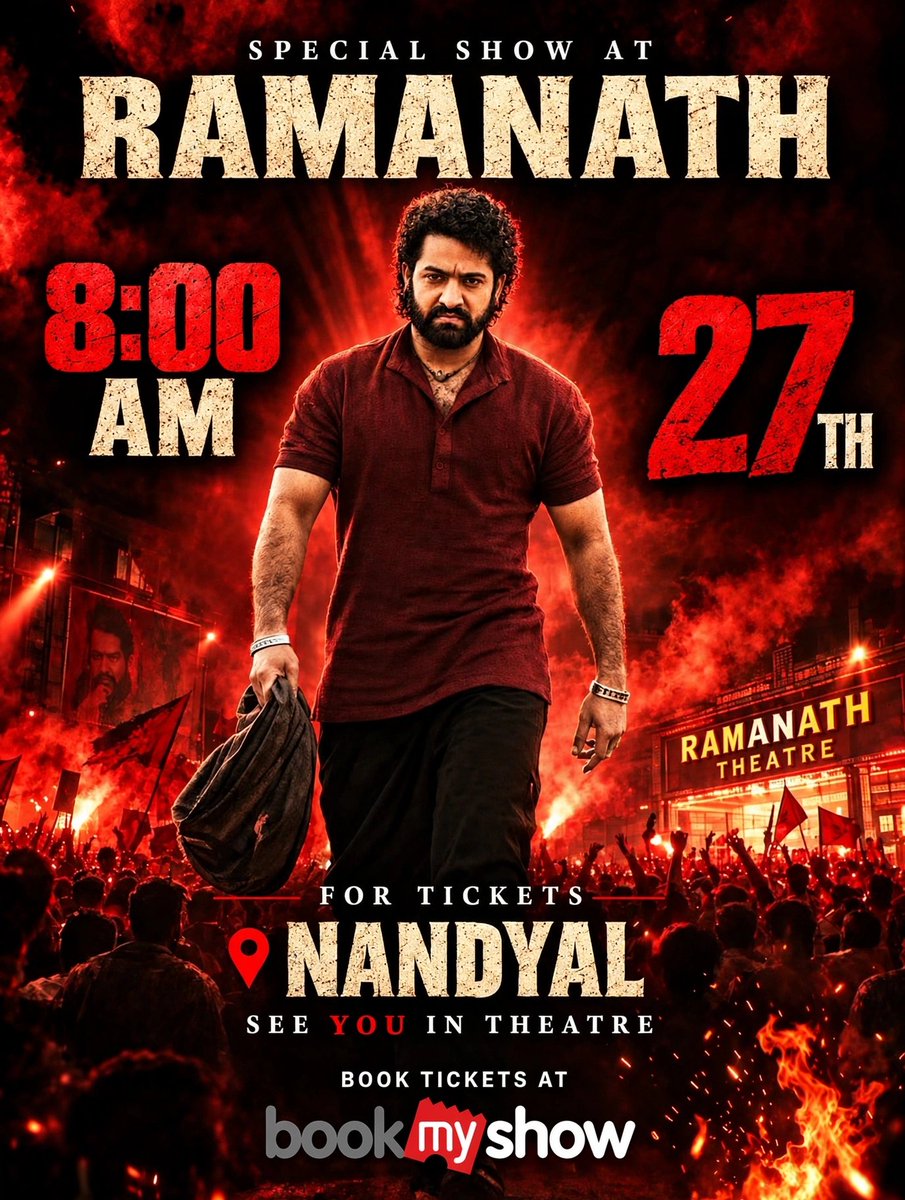 ARJUNNDL's tweet photo. Nandyal town
#Devara
Special show on 27th 8am
Ramanath 4k Dolby digital
#2yearsforDevara https://t.co/qaHprn8paM