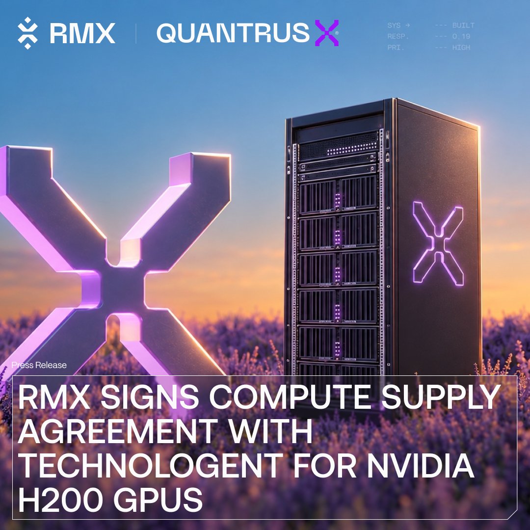 RMXIndustries's tweet photo. New: RMX signed a compute supply purchase order with Technologent for NVIDIA H200 GPUs to power QuantrusX™ deployments.
Read full article here: https://t.co/5M2bwTNuWx
#QuantrusX #NVIDIA #RealWorldIntelligence #RMX https://t.co/vmKKc4L1ik