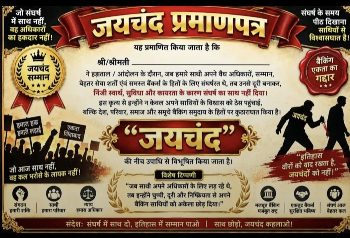 abhishekboi1's tweet photo. आनेवाले समय में जब बैंकर के संघर्ष के इतिहास की चर्चा होगी तो उसमें BJP और RSS पोषित यूनियन NOBO और NOBW की चर्चा भी बैंकर समाज के जयचंदों के रूप में ही की जाएगी, 
#BankStrike 
#5DaysBanking https://t.co/LnKRXx7XAL