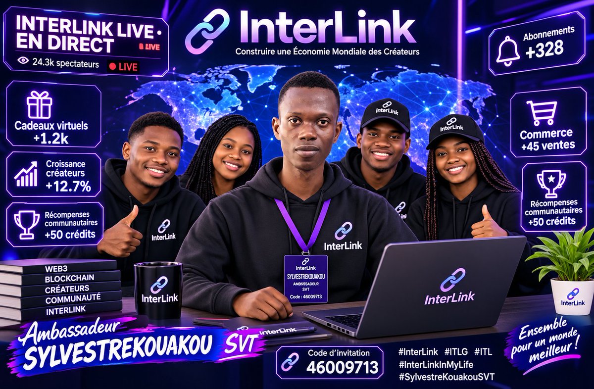 SYLKOUAKOUWEB's tweet photo. InterLink Live transforme l'attention en vraie valeur : lives, cadeaux virtuels, abonnements, contenu premium et commerce.

#InterLink #ITLG #ITL https://t.co/QuiNWgnHzb