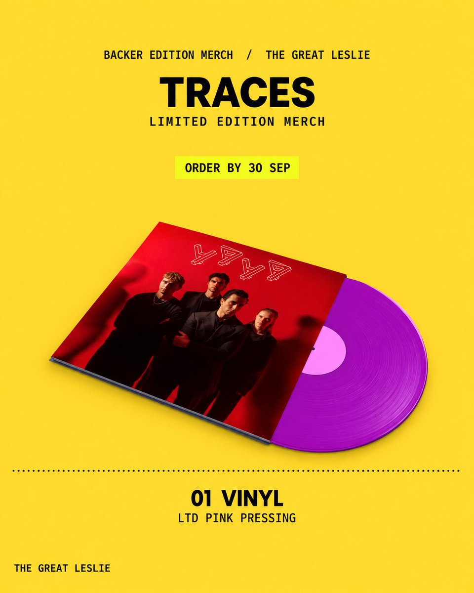 TheGreatLeslie_'s tweet photo. Our first ever album. Your chance to be part of it. ❤️

TRACES — out 29 January 2027.
Pre-order backer-exclusive pink vinyl, CD &amp; cassette by 30 September. Link in bio.

THANK YOU for helping us make this happen. We can’t wait for you to hear it ALL.

Ollie, Freddie, Oda &amp; Ryan x https://t.co/44qwUO1Ipx