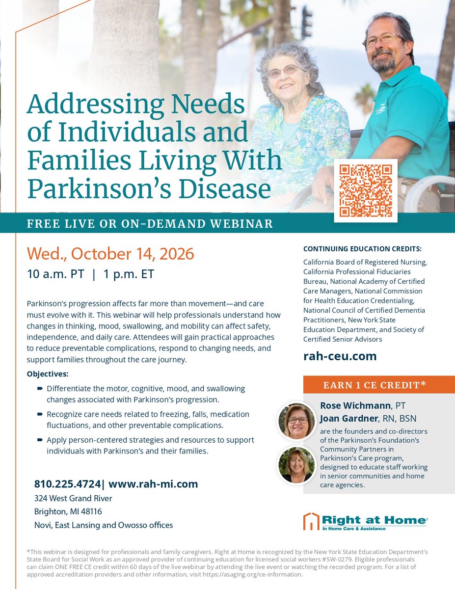 BALSB's tweet photo. Complementary CE webinar “Addressing the Needs of Individuals and Families Living With Parkinson’s Disease” 

Parkinson’s progression affects far more than movement, and understanding these changes can help caregivers provide safer, more effective, and person-centered care. https://t.co/Y9pzftL3IH