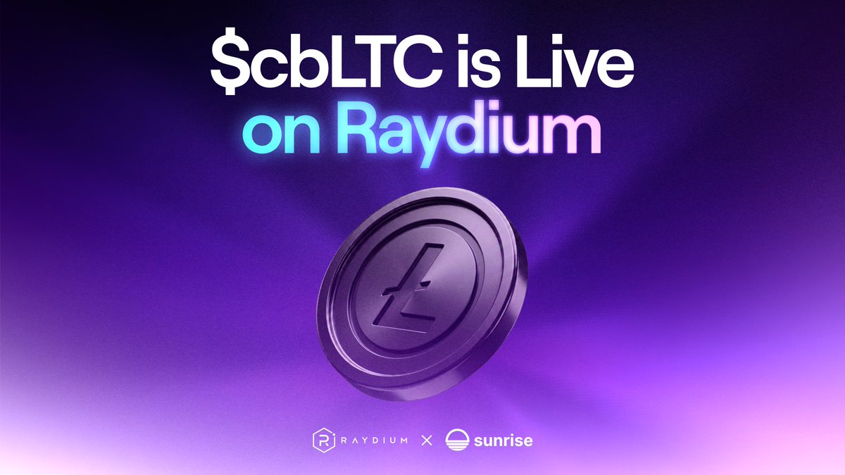 Raydium's tweet photo. $cbLTC is live on Raydium.

Coinbase Wrapped Litecoin is now trading on Solana via @sunrise. https://t.co/0h4PpDFIjz