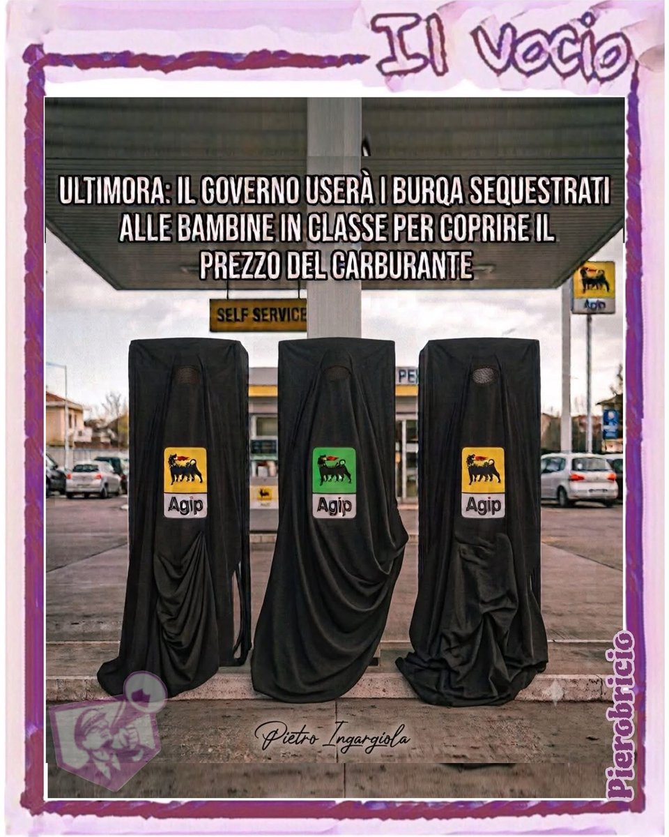 ilvocio's tweet photo. Pietro Ingargiola @pierobricio #ilvocio #GovernoMeloni #carocarburanti #scuola #donne #gonne #sposa #burka #niqab #tessuto #coprire https://t.co/WZR9auWTWM