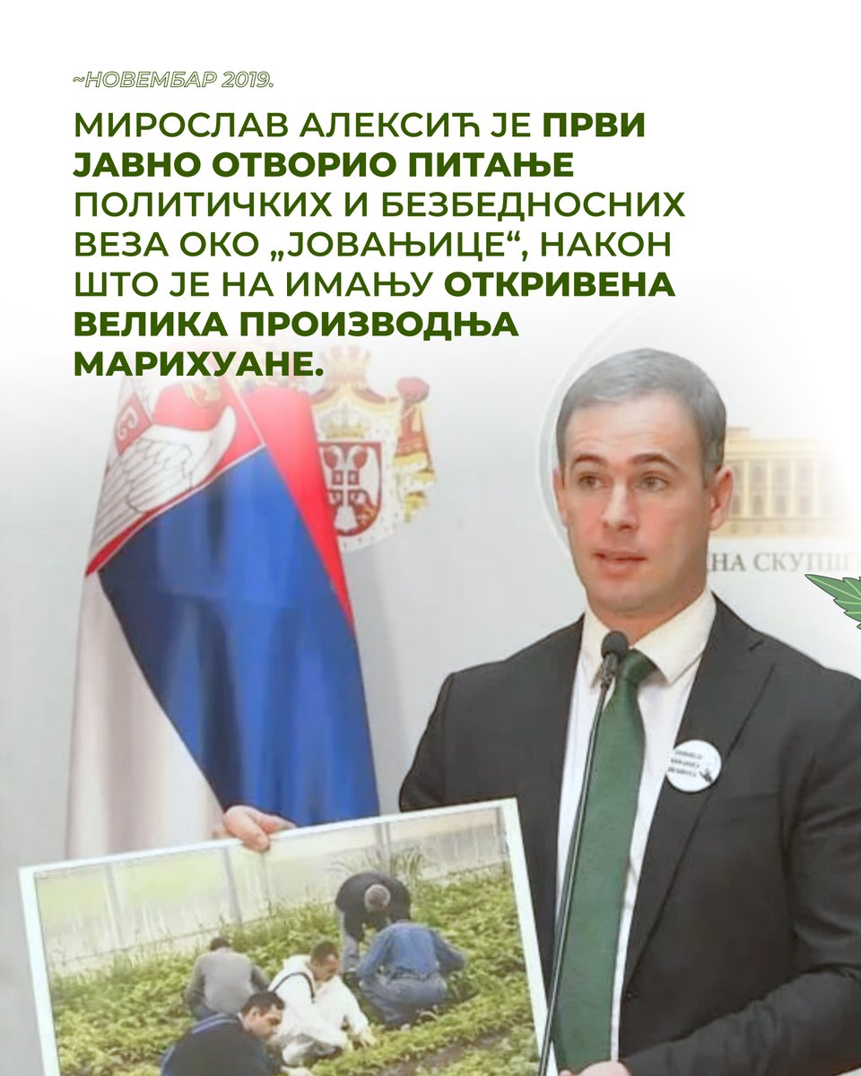 NarodniPokretS's tweet photo. SVE ŠTO TREBA DA ZNAŠ O AFERI JOVANJICA ‼️

Sedam godina je prošlo od otkrivanja najveće plantaže marihuane u Evropi, sa preko 66.000 biljaka i 600 kilograma marihuane u blizini Stare Pazove. Pod zemljom su pronađene laboratorije, uređaji za ometanje mobilnih signala i puške za obaranje dronova. 

Suđenje i dalje traje, ključni dokazi se osporavaju i još uvek nema odgovora na najvažnija pitanja — ko je sve znao, ko je koga štitio i zašto predsednik Srbije do danas brani Predraga Koluviju i projekat „Jovanjica”? 

Odbijamo da zaboravimo afere Srpske napredne stranke koje su godinama unazad pogađale Srbiju. Zato te uoči izbora 25. oktobra podsećamo na 30 od brojnih afera SNS-a. #30za3

Ako ti je dosta afera koje se ponavljaju iz godine u godinu, 25. oktobra glasaj za listu broj 3️⃣

#narodnipokretsrbije #izbori2026