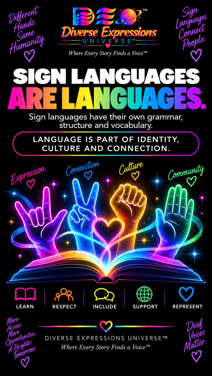 DiverseExpressU's tweet photo. 🌎🧏 International Week of Deaf People
September 21–27, 2026
Celebrating Deaf people, communities, cultures and sign languages. 🤟
Accessibility matters. Representation matters. Deaf voices matter.
#deafcommunity #accessibility #inclusion #signlanguage #diverseexpressionsuniverse https://t.co/iakKIdgUbz