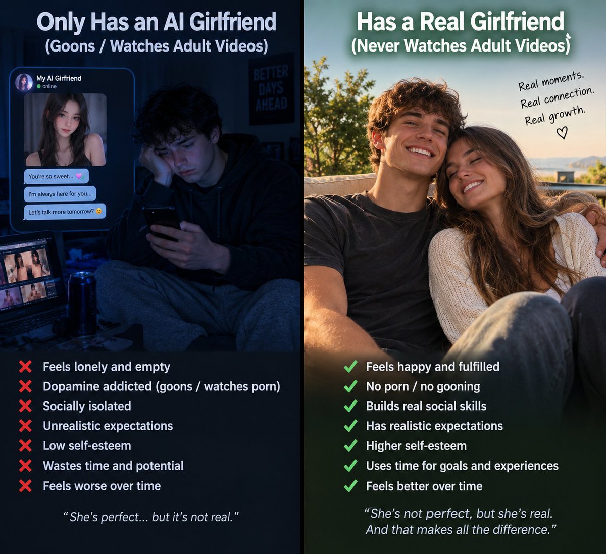 Fu1tureIsN0w's tweet photo. It's disappointing how the left image reflects over 80% of Gen Z men today. Daily dose of wisdom. https://t.co/BR6GKYLo9L