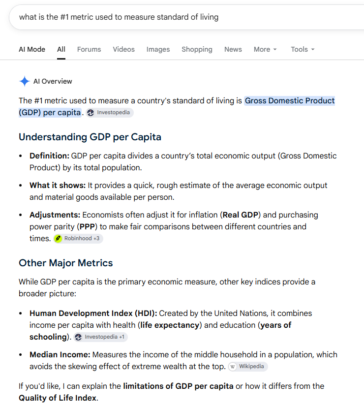 Kickster97147's tweet photo. @realBob_Johnson GDP per capita isn't a lie - it's the most common metric used by economics for standard of living. The #1 metric actually. It has its limitations for sure but it's one major data point that tracks living standards https://t.co/5fQYdjVVjB